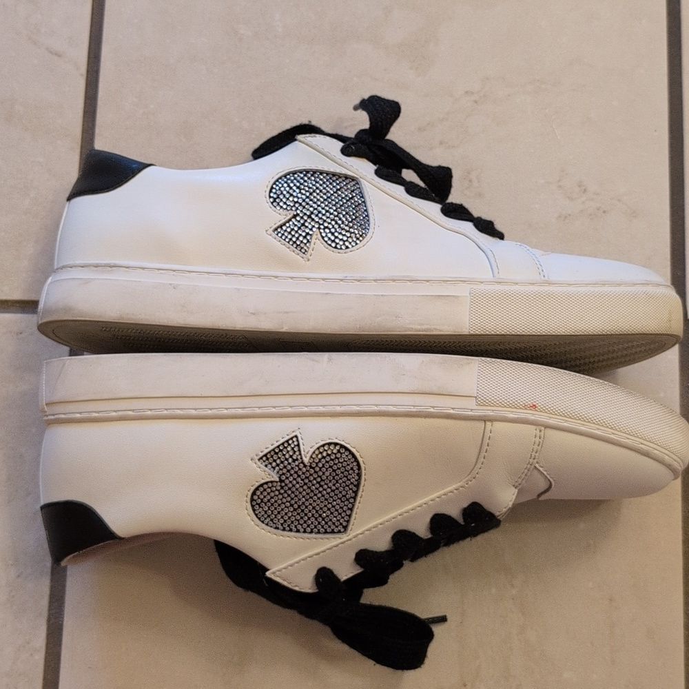 KATE SPADE Fez Glitz LEATHER Low Top SNEAKERS Rhinestone White Black Suede 11 - Picture 2 of 11